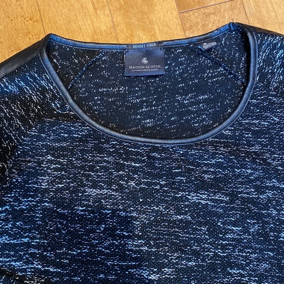 Maison Scotch Faux Leather Trim Woven Long Sleeved Top - Picture 2 of 10